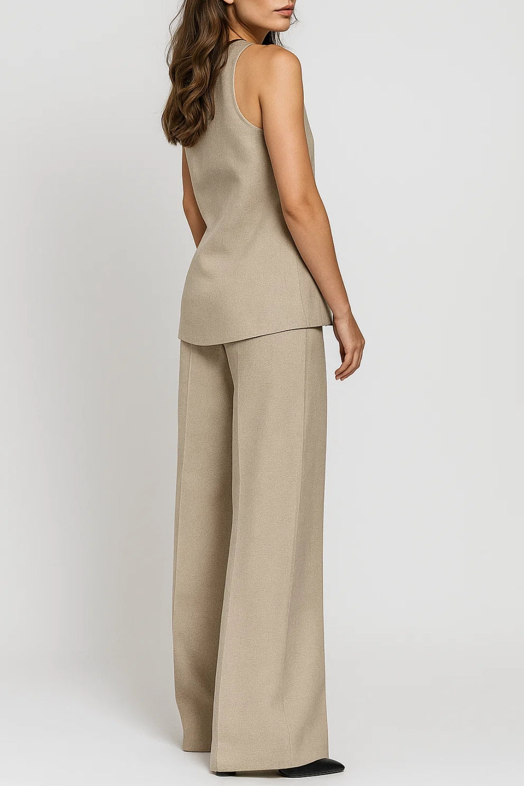 Dames Gilet Set met Pantalon en Gouden Knopen Chique