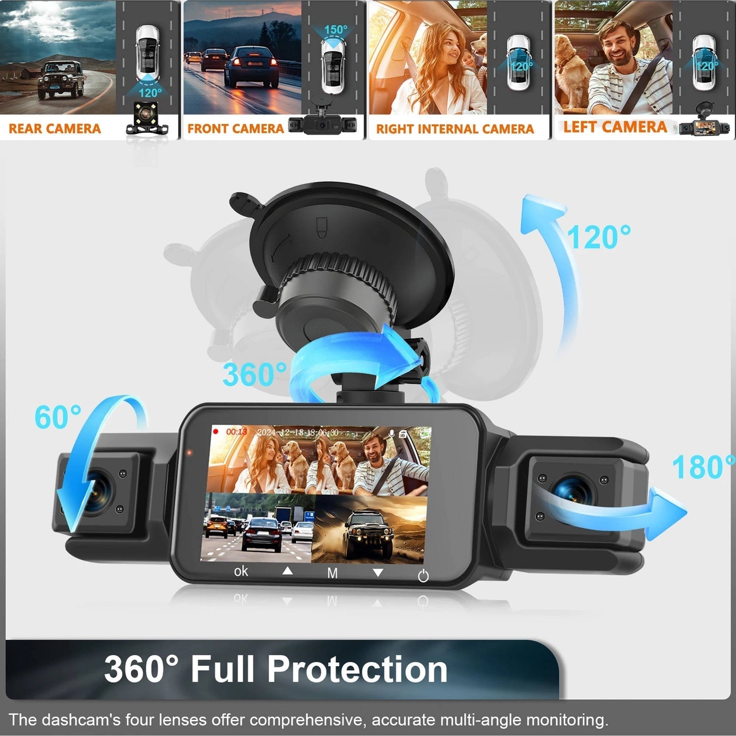 Draadloos Dashcam Systeem 4 Camera's Nachtzicht 1920P HD Parkeerbewaking Auto Beveiliging WiFi Opname