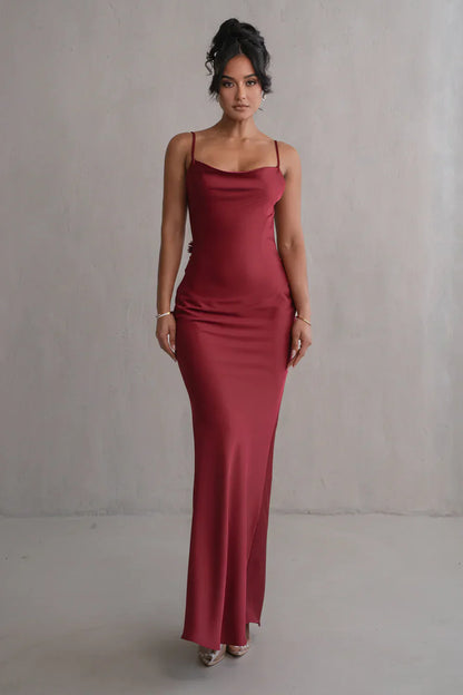 Elegante Maxi Jurk Open Rug Cowl Halslijn