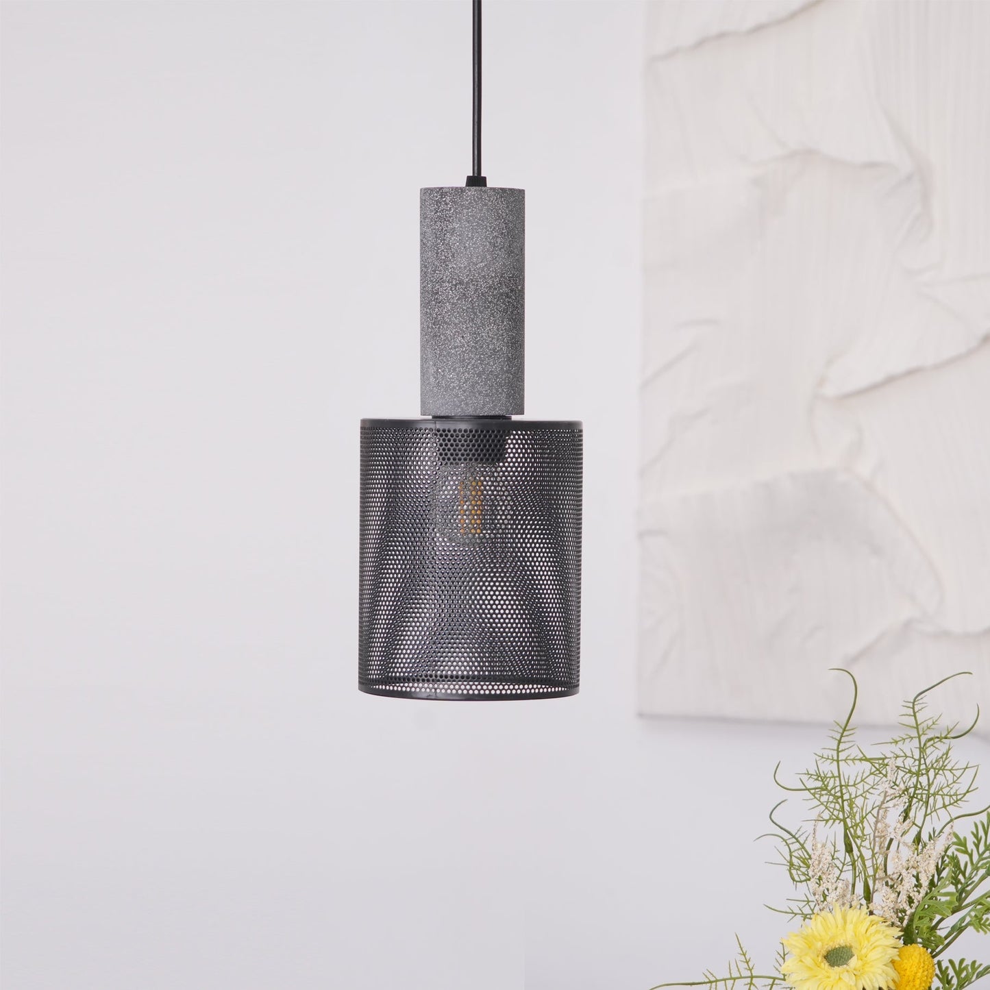 Beton Hanglamp Industrieel Cilinder Metaal Zwart Grijs E27
