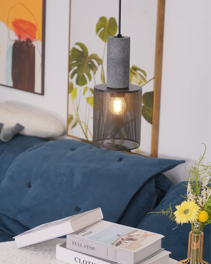 Beton Hanglamp Industrieel Cilinder Metaal Zwart Grijs E27