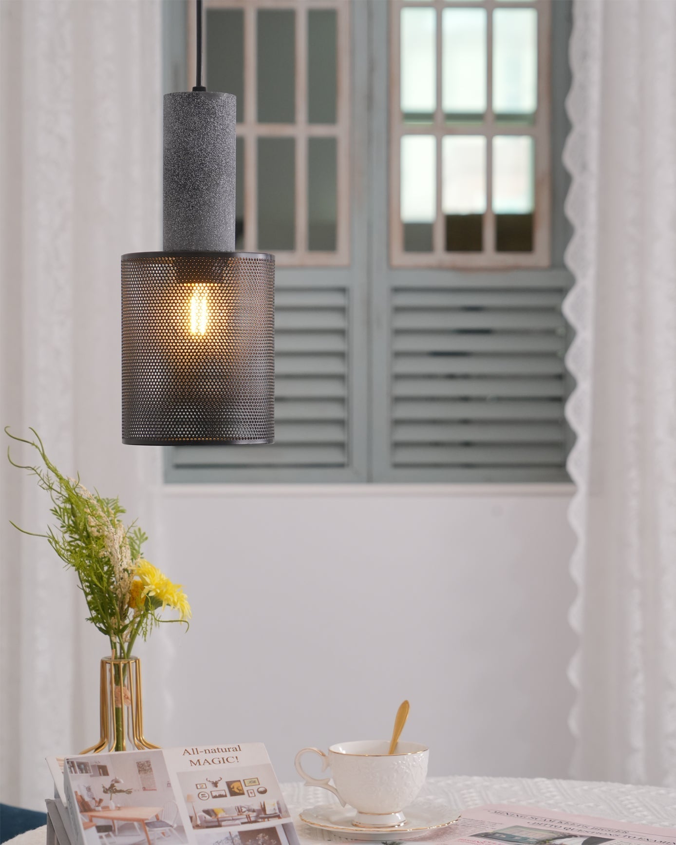 Beton Hanglamp Industrieel Cilinder Metaal Zwart Grijs E27