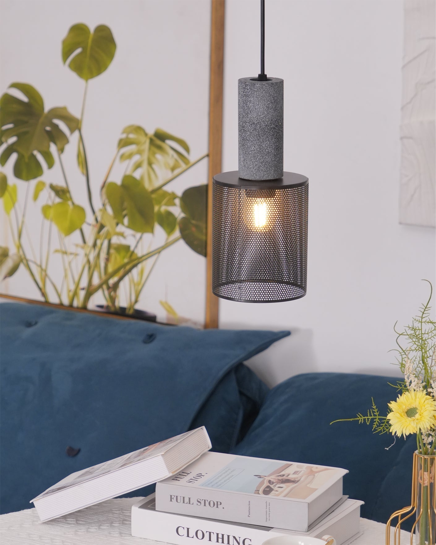 Beton Hanglamp Industrieel Cilinder Metaal Zwart Grijs E27