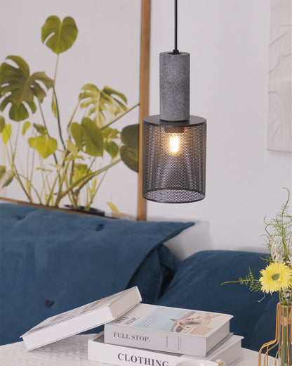 Beton Hanglamp Industrieel Cilinder Metaal Zwart Grijs E27
