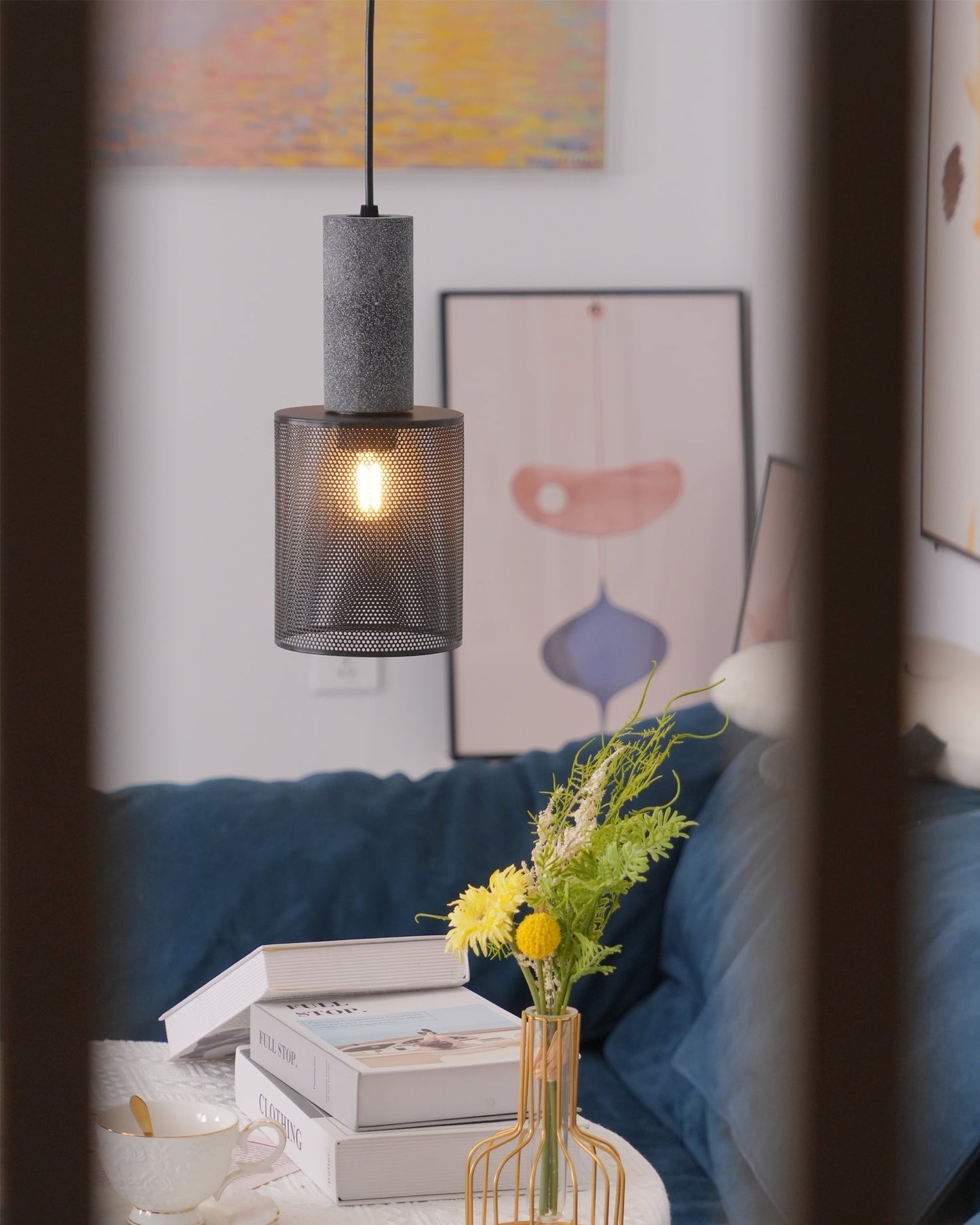 Beton Hanglamp Industrieel Cilinder Metaal Zwart Grijs E27