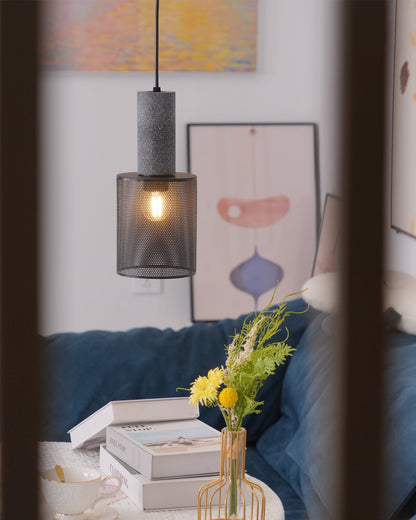 Beton Hanglamp Industrieel Cilinder Metaal Zwart Grijs E27