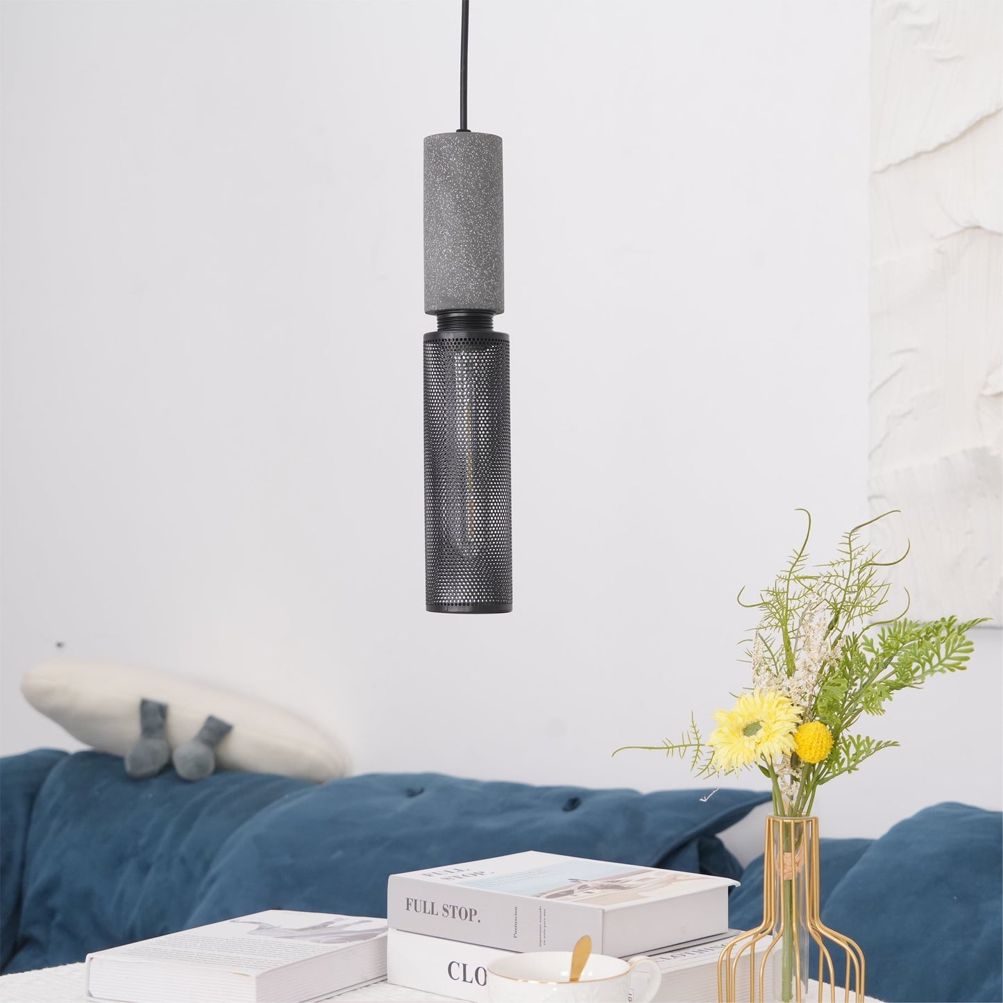 Beton Hanglamp Industrieel Cilinder Metaal Zwart Grijs E27