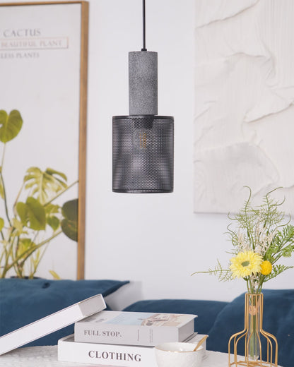 Beton Hanglamp Industrieel Cilinder Metaal Zwart Grijs E27