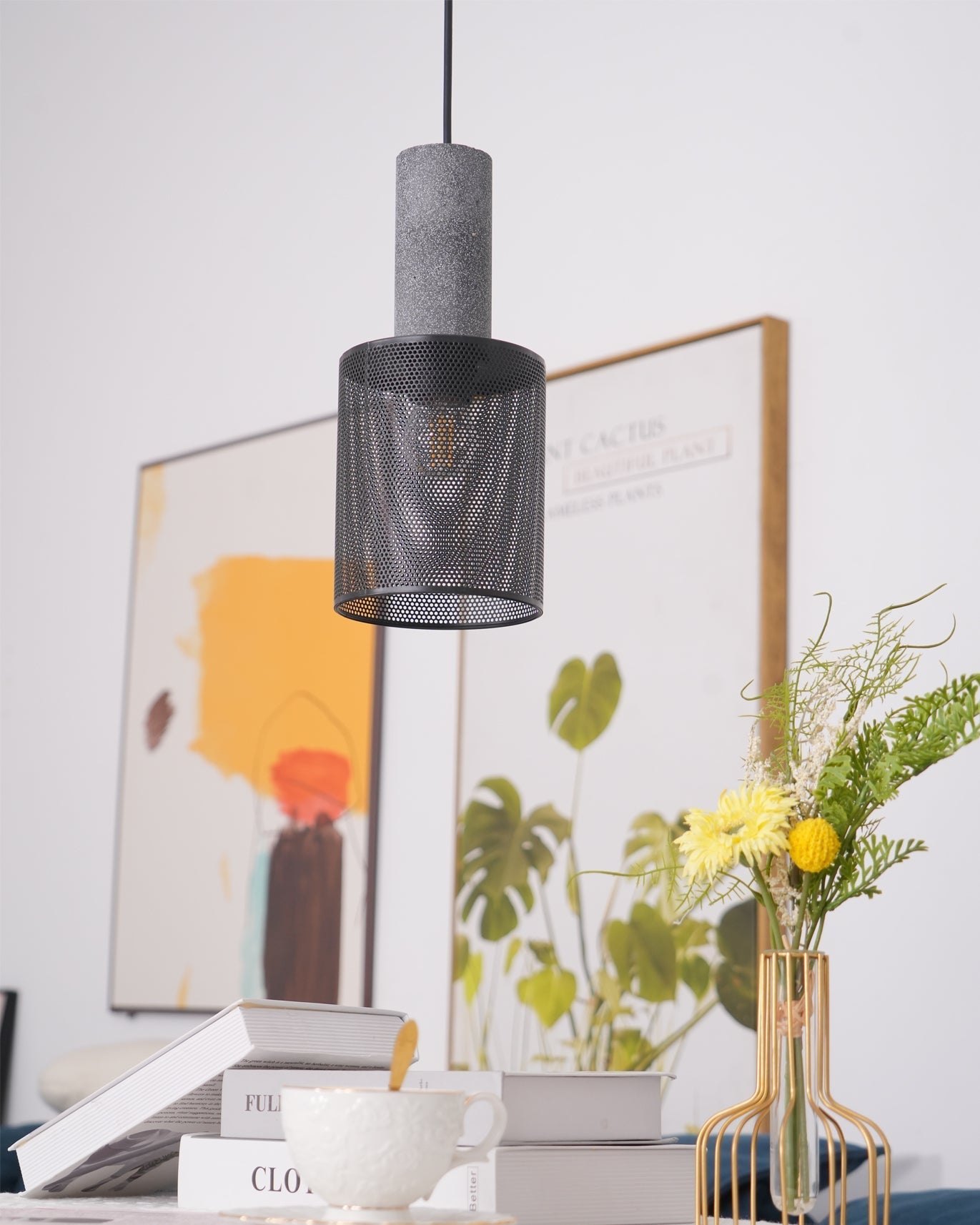 Beton Hanglamp Industrieel Cilinder Metaal Zwart Grijs E27