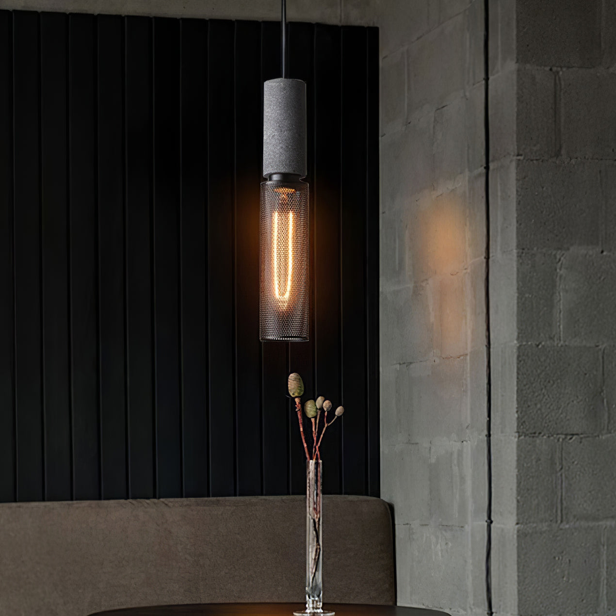 Beton Hanglamp Industrieel Cilinder Metaal Zwart Grijs E27