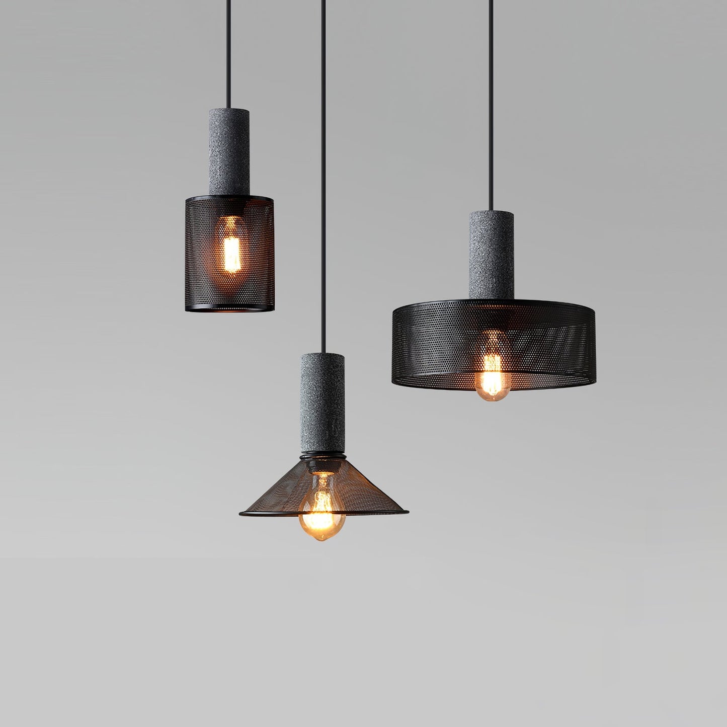 Beton Hanglamp Industrieel Cilinder Metaal Zwart Grijs E27