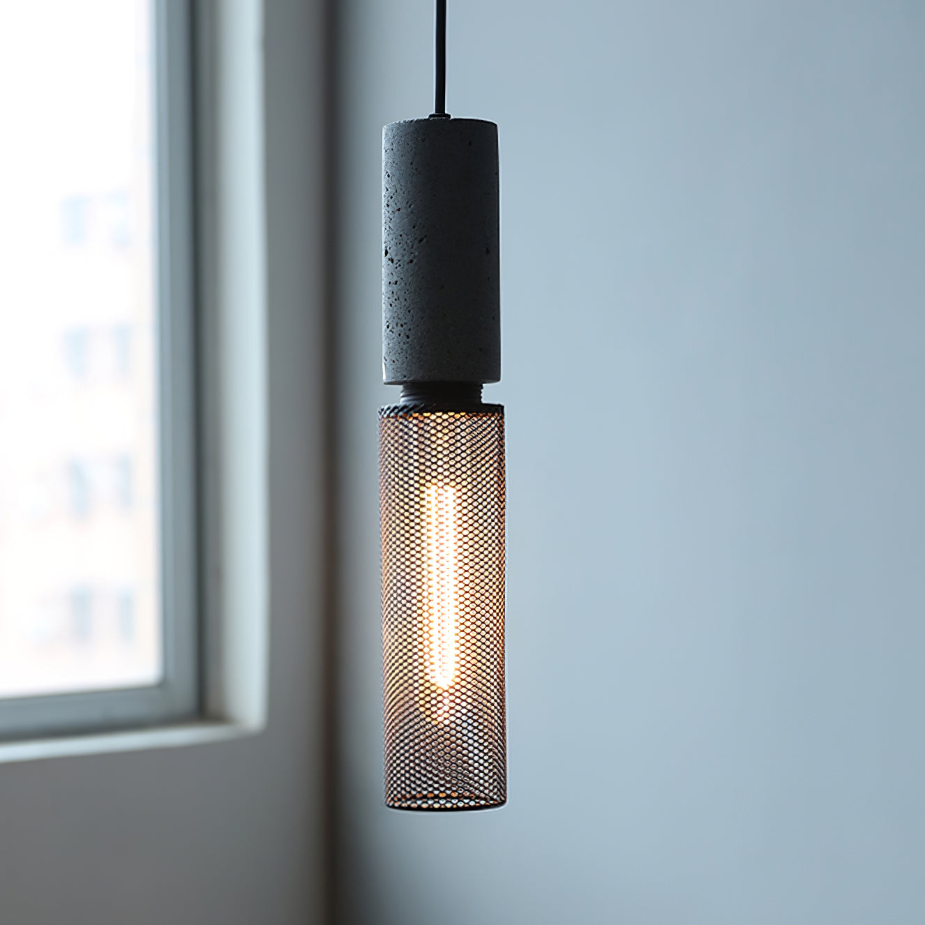 Beton Hanglamp Industrieel Cilinder Metaal Zwart Grijs E27