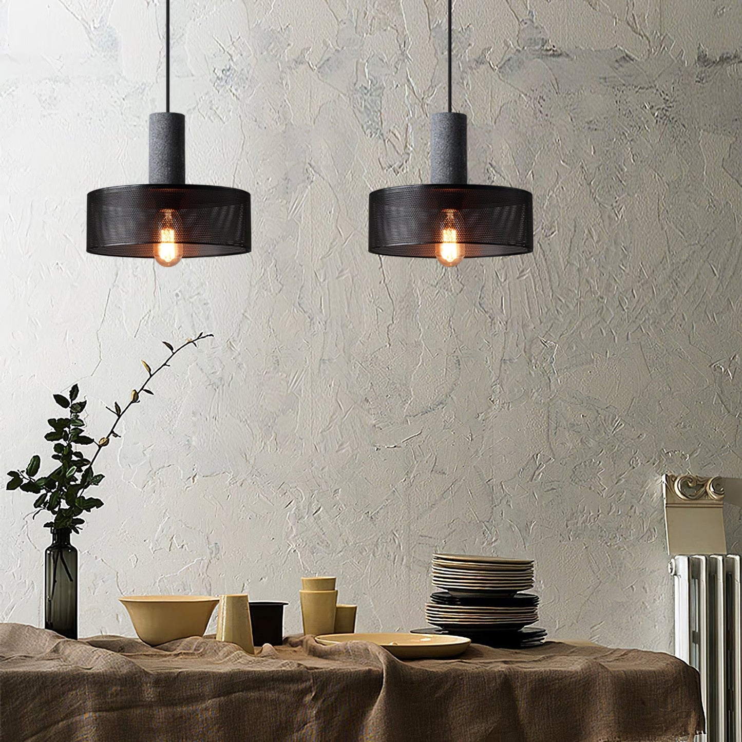 Beton Hanglamp Industrieel Cilinder Metaal Zwart Grijs E27