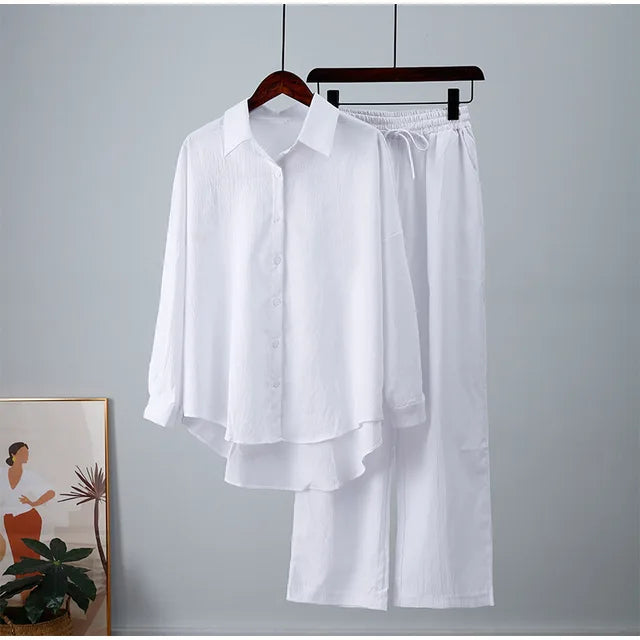 Linnen Blouse en Broek Set voor Vrouw Zomer