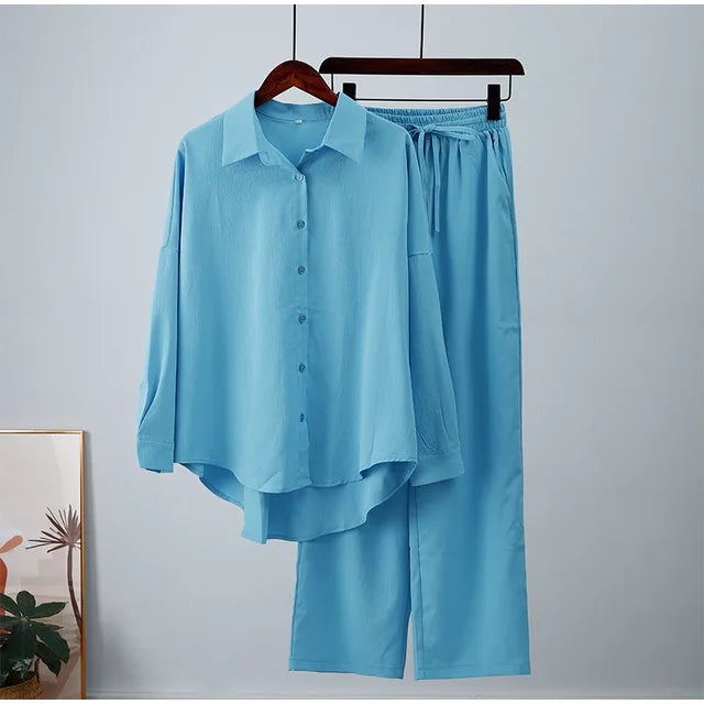 Linnen Blouse en Broek Set voor Vrouw Zomer