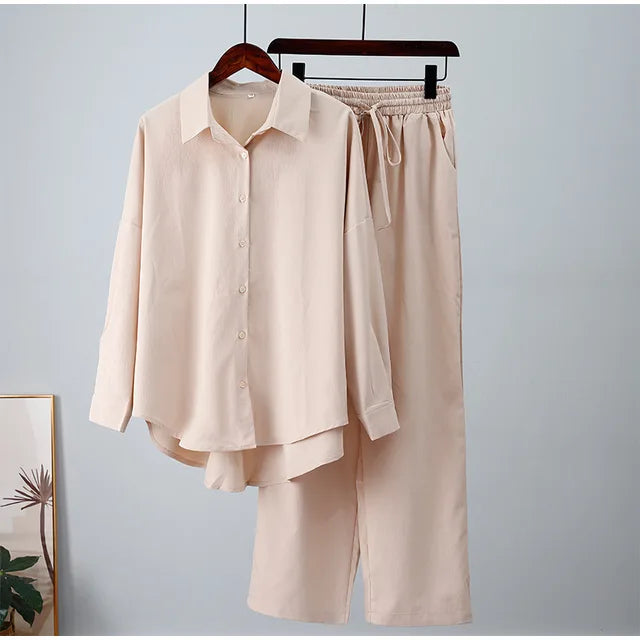 Linnen Blouse en Broek Set voor Vrouw Zomer