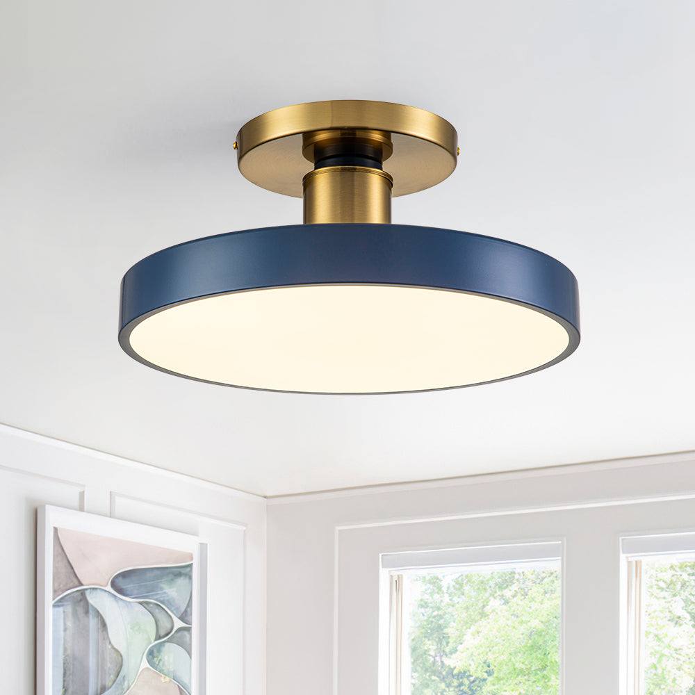 LED Plafondlamp Rond Blauw Messing 40cm 24W Dimbaar 5 Kleurtemperaturen Slaapkamer Keuken Woonkamer Entree Coastal Semi Flush Mount