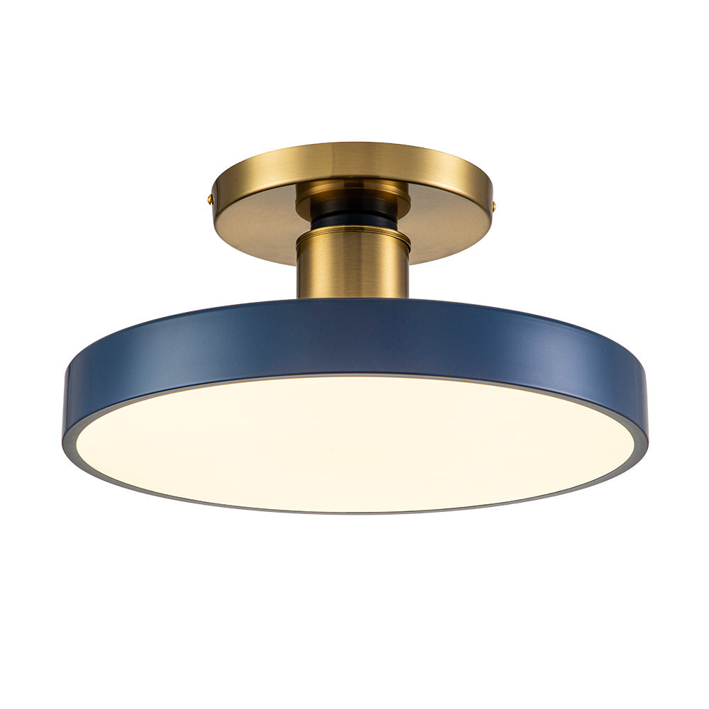 LED Plafondlamp Rond Blauw Messing 40cm 24W Dimbaar 5 Kleurtemperaturen Slaapkamer Keuken Woonkamer Entree Coastal Semi Flush Mount