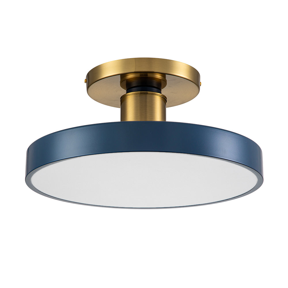 LED Plafondlamp Rond Blauw Messing 40cm 24W Dimbaar 5 Kleurtemperaturen Slaapkamer Keuken Woonkamer Entree Coastal Semi Flush Mount