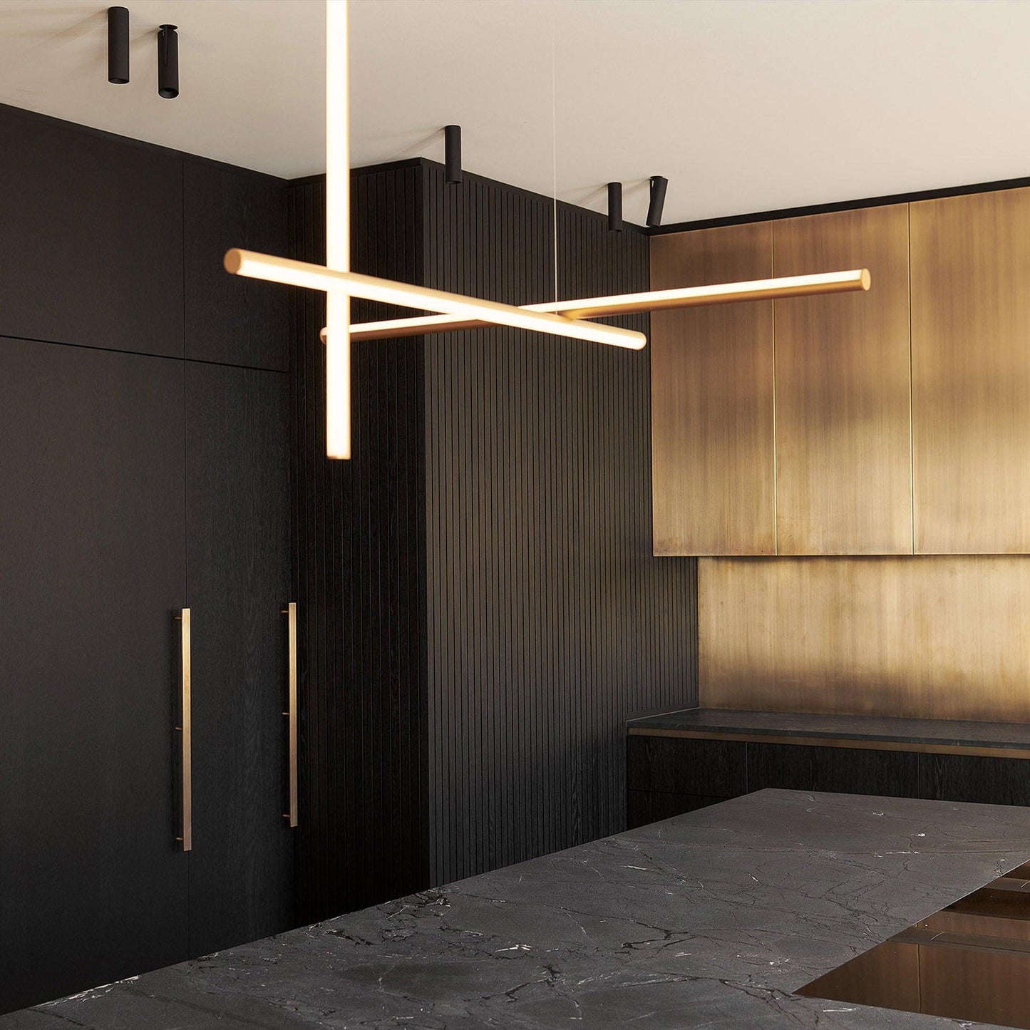 Gridline Kroonluchter LED Aluminium Goud Zwart Woonkamer Eetkamer 3000K 4000K 6000K Modulair Lijnarmatuur Plafondlamp