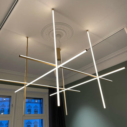 Gridline Kroonluchter LED Aluminium Goud Zwart Woonkamer Eetkamer 3000K 4000K 6000K Modulair Lijnarmatuur Plafondlamp