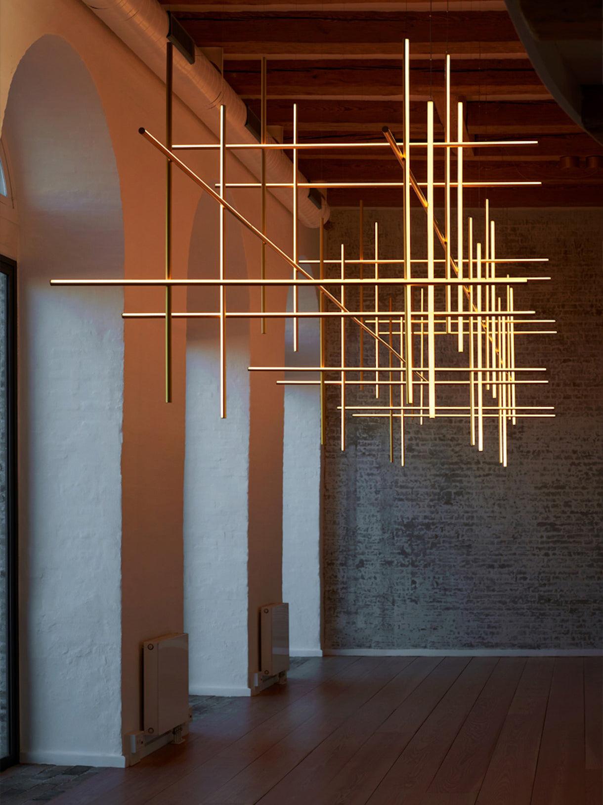 Gridline Kroonluchter LED Aluminium Goud Zwart Woonkamer Eetkamer 3000K 4000K 6000K Modulair Lijnarmatuur Plafondlamp