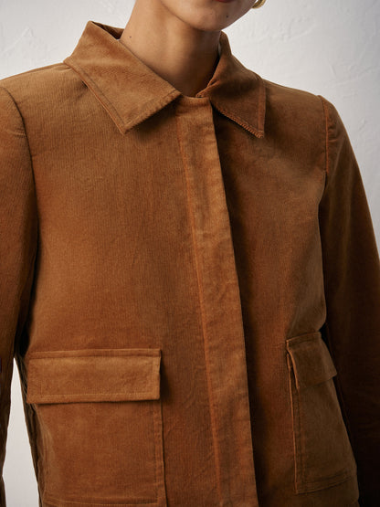 Dames Corduroy Jas Lange Mouwen Warme Winterjas