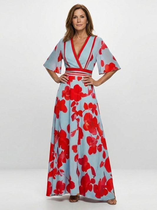 Dames Maxi Jurk Rode Bloemenprint Zachte Stof - StudioMarella