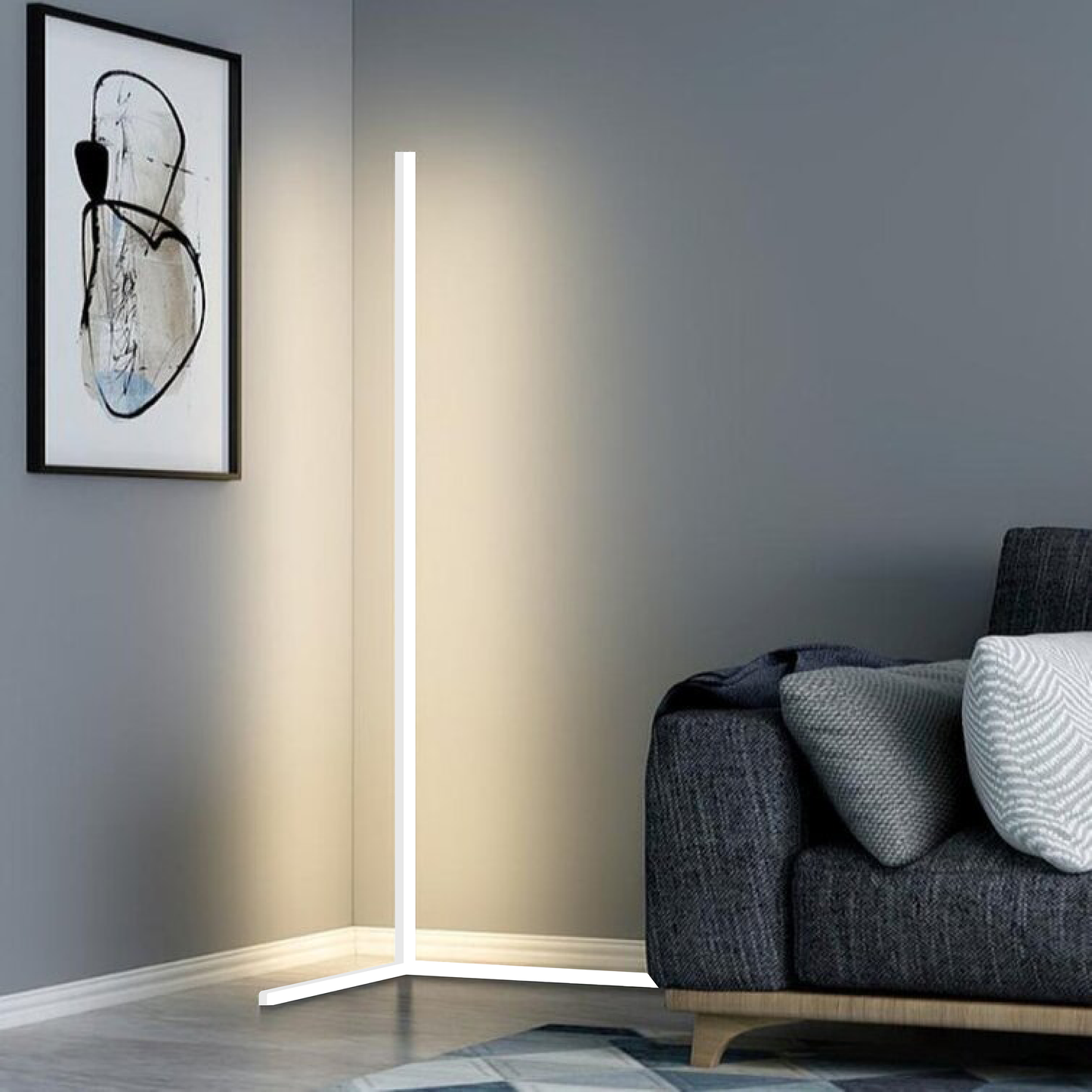 Moderne Hoek Vloerlamp Met Geïntegreerde LED Verlichting En Slim Ruimtebesparend Design
