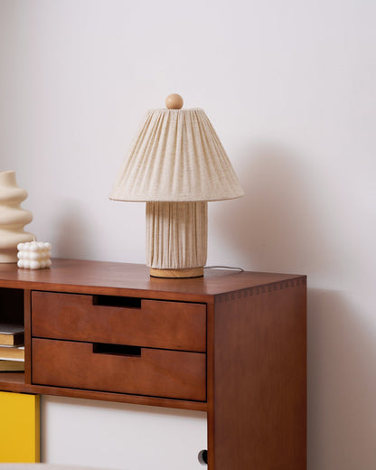 Retro Tafellamp met Geplooide Stoffen Kap – Warm Zacht Licht – Scandinavisch Minimalistisch Design voor Slaapkamer Woonkamer