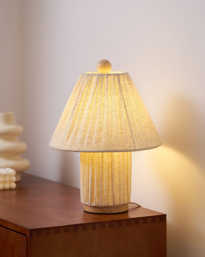 Retro Tafellamp met Geplooide Stoffen Kap – Warm Zacht Licht – Scandinavisch Minimalistisch Design voor Slaapkamer Woonkamer