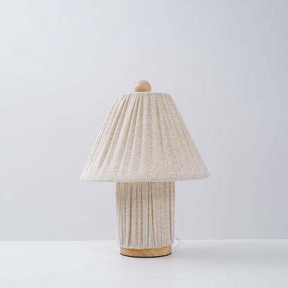 Retro Tafellamp met Geplooide Stoffen Kap – Warm Zacht Licht – Scandinavisch Minimalistisch Design voor Slaapkamer Woonkamer
