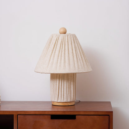 Retro Tafellamp met Geplooide Stoffen Kap – Warm Zacht Licht – Scandinavisch Minimalistisch Design voor Slaapkamer Woonkamer