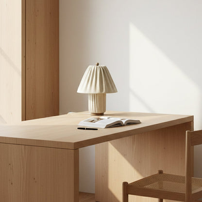 Retro Tafellamp met Geplooide Stoffen Kap – Warm Zacht Licht – Scandinavisch Minimalistisch Design voor Slaapkamer Woonkamer