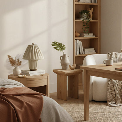 Retro Tafellamp met Geplooide Stoffen Kap – Warm Zacht Licht – Scandinavisch Minimalistisch Design voor Slaapkamer Woonkamer