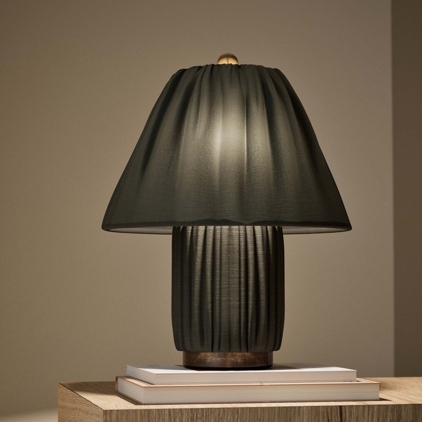 Retro Tafellamp met Geplooide Stoffen Kap – Warm Zacht Licht – Scandinavisch Minimalistisch Design voor Slaapkamer Woonkamer