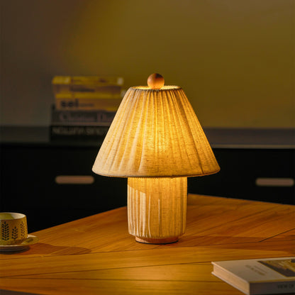 Retro Tafellamp met Geplooide Stoffen Kap – Warm Zacht Licht – Scandinavisch Minimalistisch Design voor Slaapkamer Woonkamer
