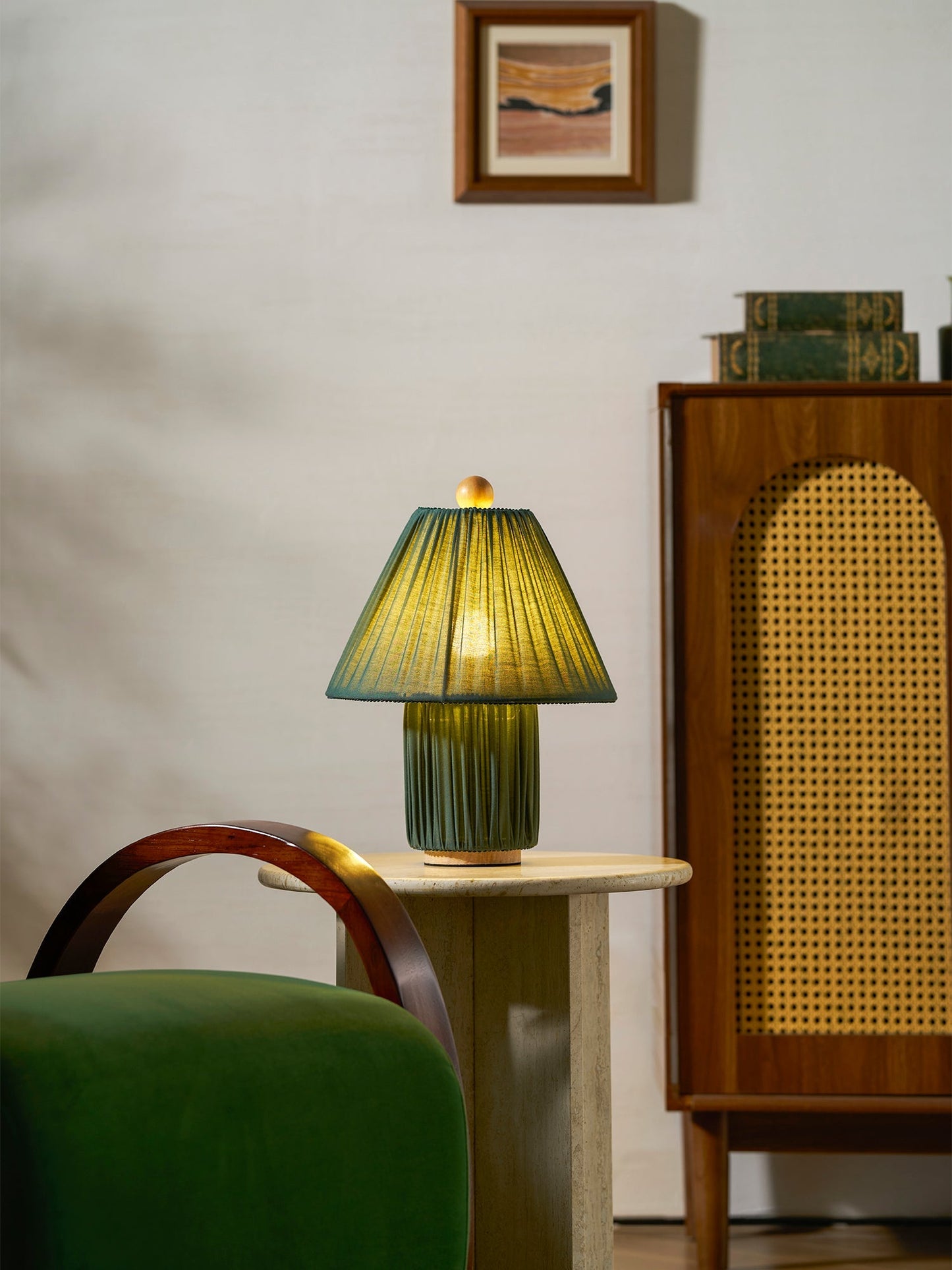 Retro Tafellamp met Geplooide Stoffen Kap – Warm Zacht Licht – Scandinavisch Minimalistisch Design voor Slaapkamer Woonkamer