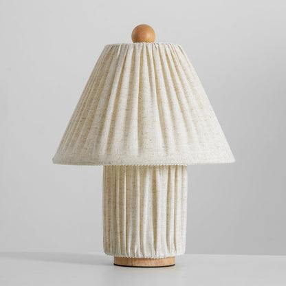 Retro Tafellamp met Geplooide Stoffen Kap – Warm Zacht Licht – Scandinavisch Minimalistisch Design voor Slaapkamer Woonkamer