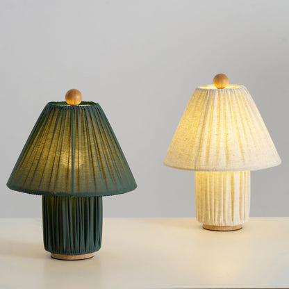 Retro Tafellamp met Geplooide Stoffen Kap – Warm Zacht Licht – Scandinavisch Minimalistisch Design voor Slaapkamer Woonkamer