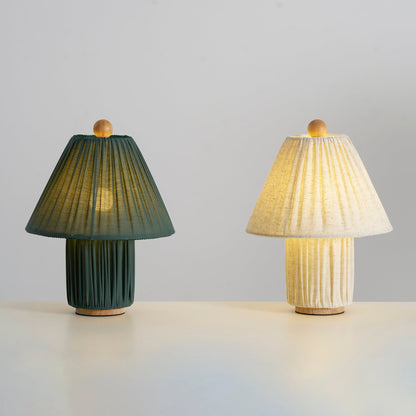 Retro Tafellamp met Geplooide Stoffen Kap – Warm Zacht Licht – Scandinavisch Minimalistisch Design voor Slaapkamer Woonkamer