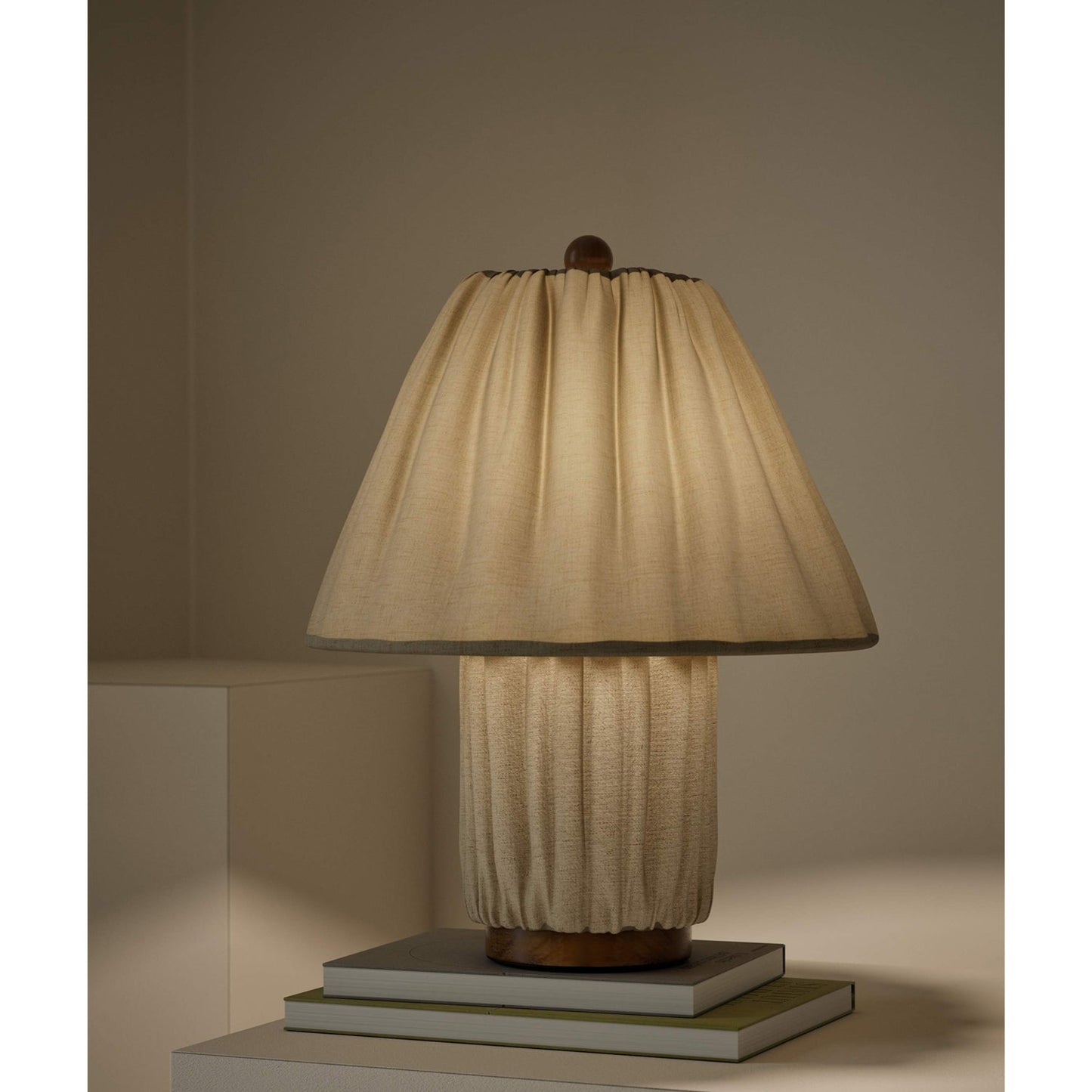 Retro Tafellamp met Geplooide Stoffen Kap – Warm Zacht Licht – Scandinavisch Minimalistisch Design voor Slaapkamer Woonkamer