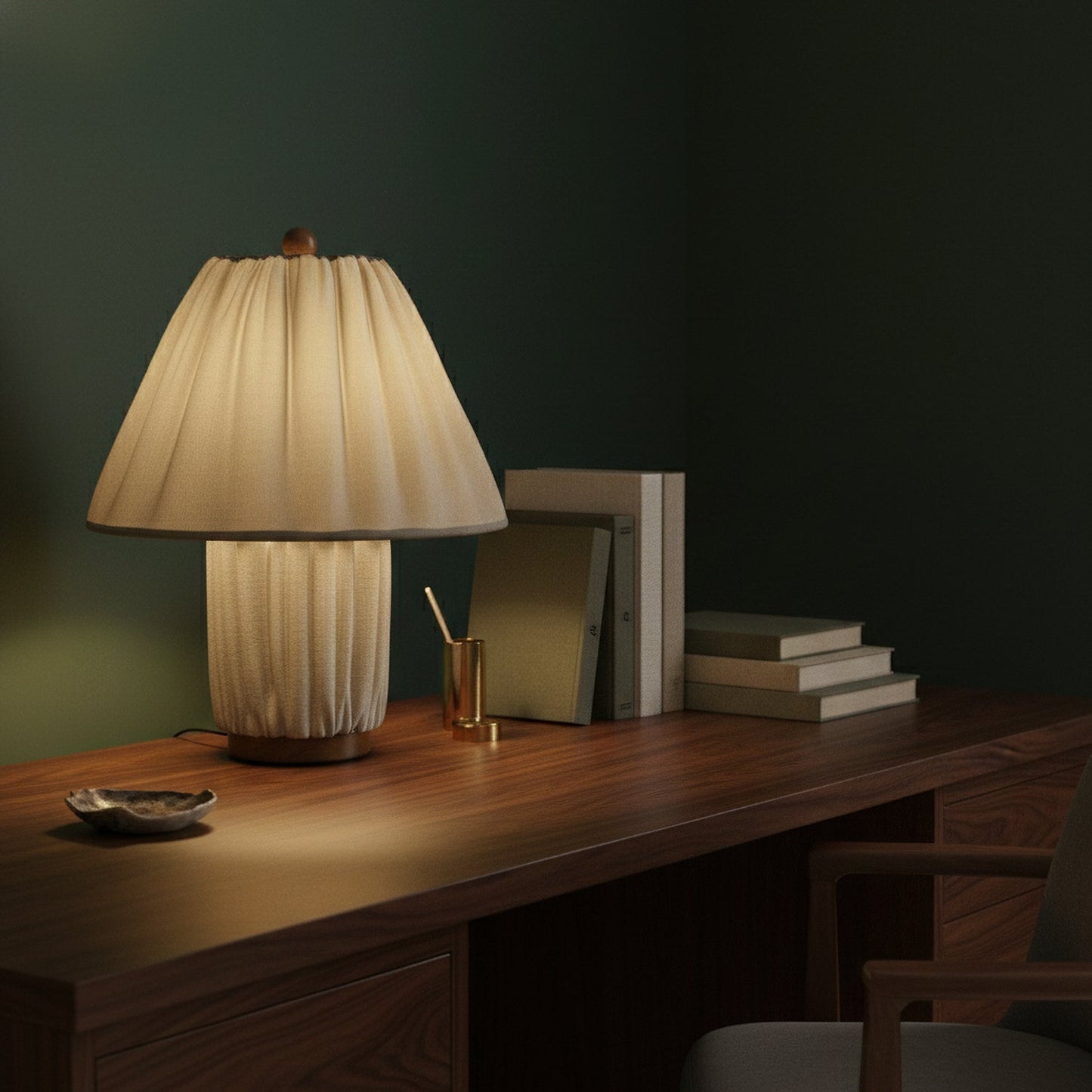 Retro Tafellamp met Geplooide Stoffen Kap – Warm Zacht Licht – Scandinavisch Minimalistisch Design voor Slaapkamer Woonkamer