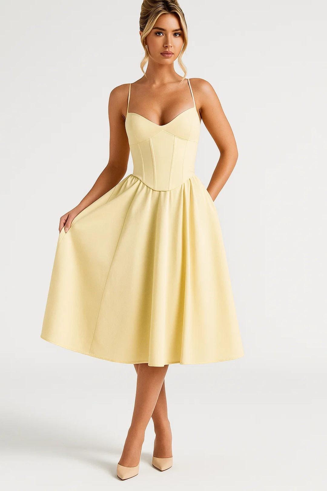 Midi Jurk Dames - Elegant Corsetjurk met Wijde Rok