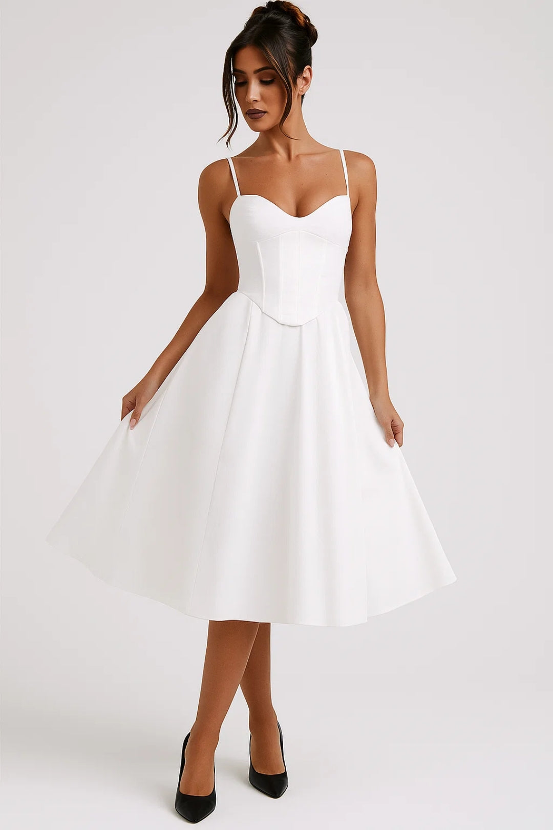 Midi Jurk Dames - Elegant Corsetjurk met Wijde Rok