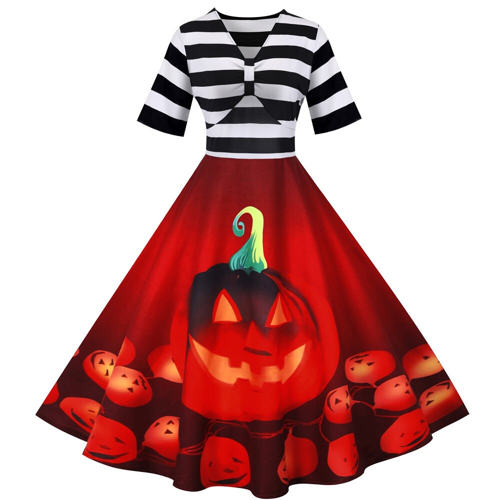 Halloween Jurk Pumpkin Stijl Midi Vintage