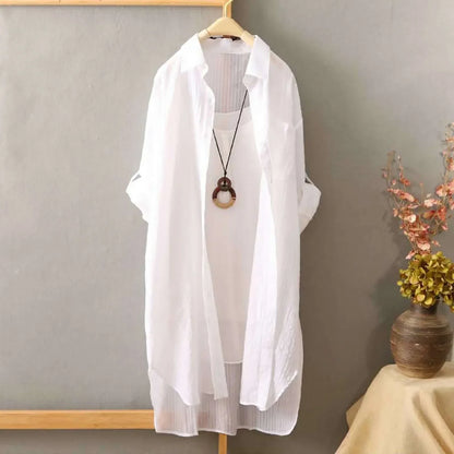 Witte Lange Blouse Zomerse Stijl Klassiek en Elegant