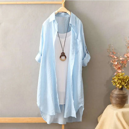 Witte Lange Blouse Zomerse Stijl Klassiek en Elegant
