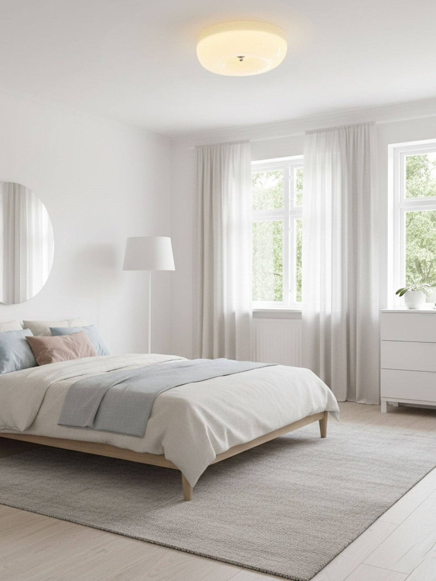 Plafondlamp Melkglas 32–46 cm | Glazen Bol met Zilveren Accent | Dimbare Plafondverlichting Warm Wit
