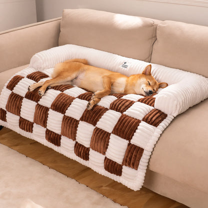 Geruit Hondenkussen Vierkant Beschermhoes Bank Meubels Huisdier 61×70 cm Crème Beige Bruin Koffie Grijs